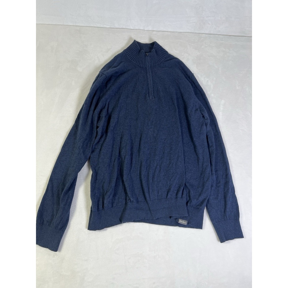 Eddie Bauer Mens Blue Ribbed Cotton 1/4 Zip Pullover Sweater Large